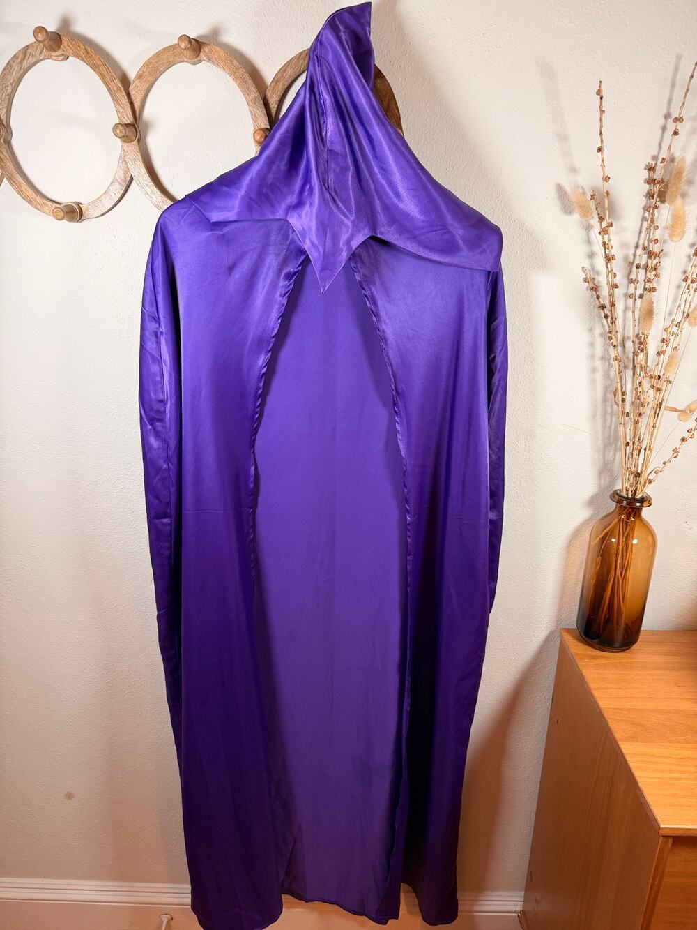 Purple Satin Hooded Cape Cloak Plus Size Halloween Witch Vampire Costume
